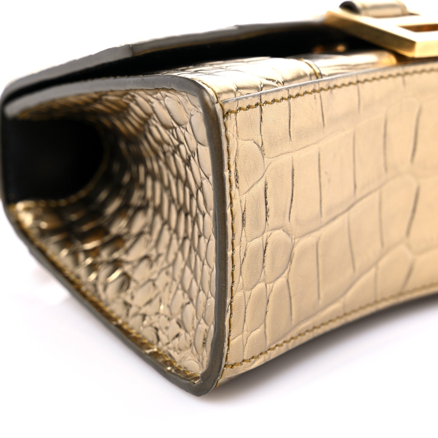 Balenciaga Metallic Calfskin Crocodile Embossed Hourglass Top Handle Bag XS Gold 9 of 17