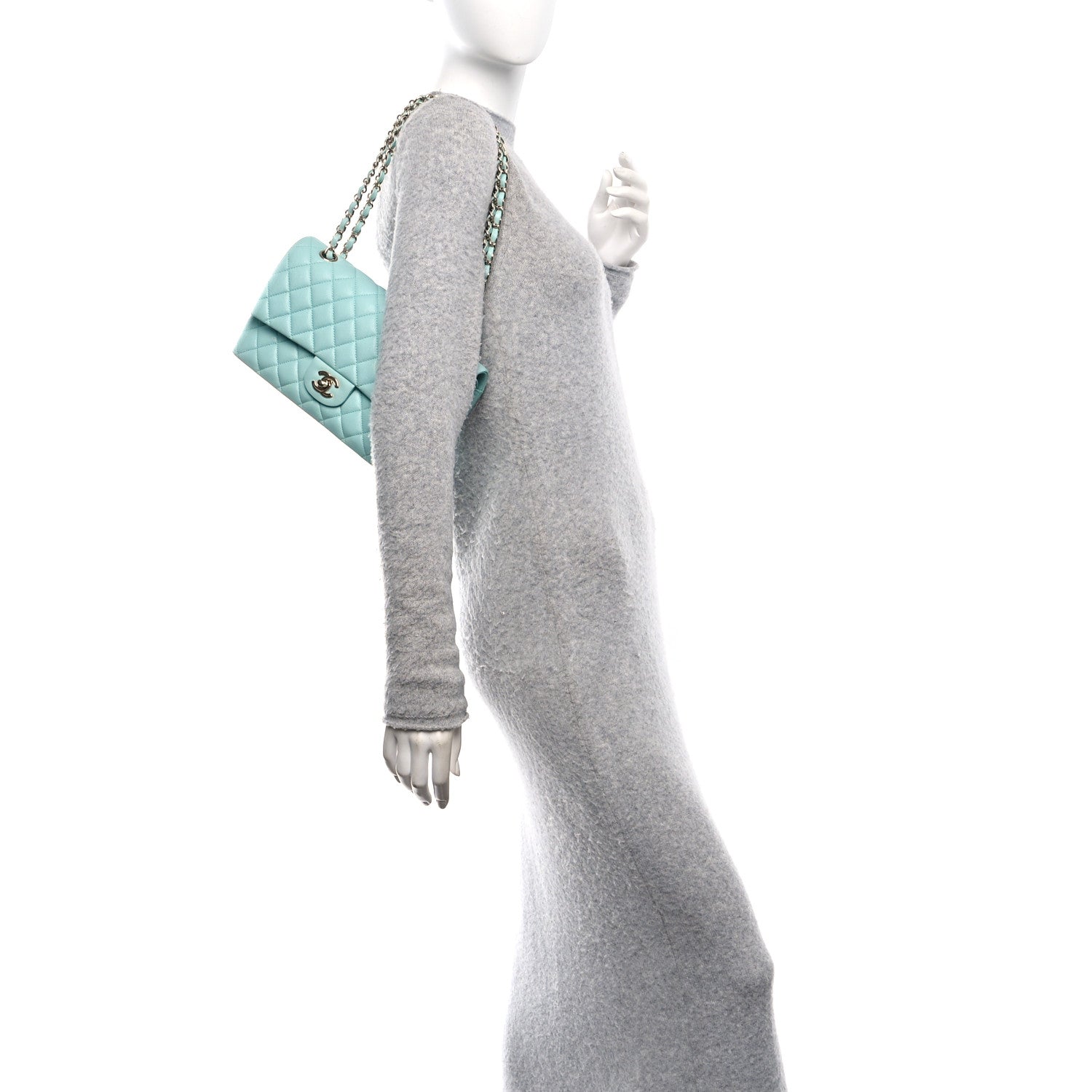 Chanel Caviar Quilted Medium Double Flap Light Blue 2 of 10