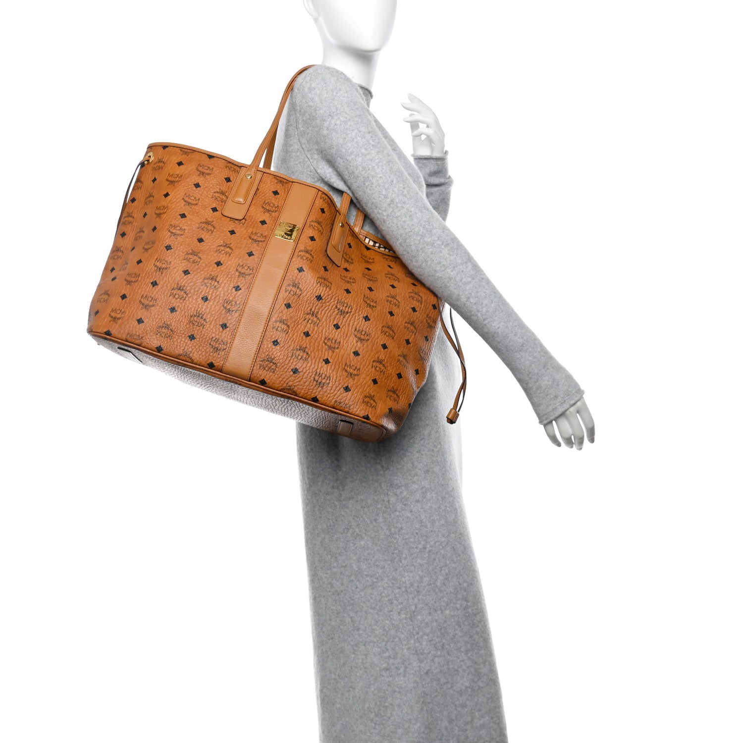 MCM Visetos Large Liz Reversible Shopper Tote Cognac 2 of 10