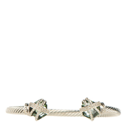 David Yurman Sterling Silver Pave Diamond Prasiolite 4mm Cable Wrap Bracelet 1 of 4