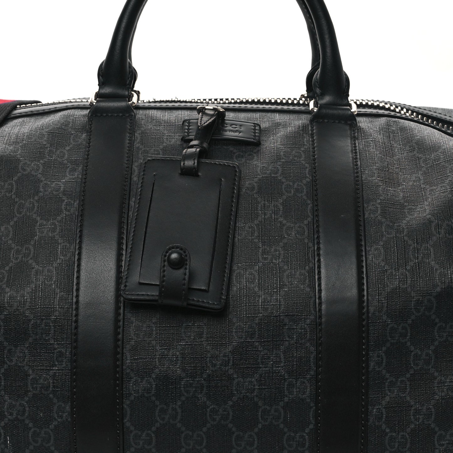 Soft GG Supreme Monogram Appia Calfskin Web Large Carry On Duffle Bag Black Grey