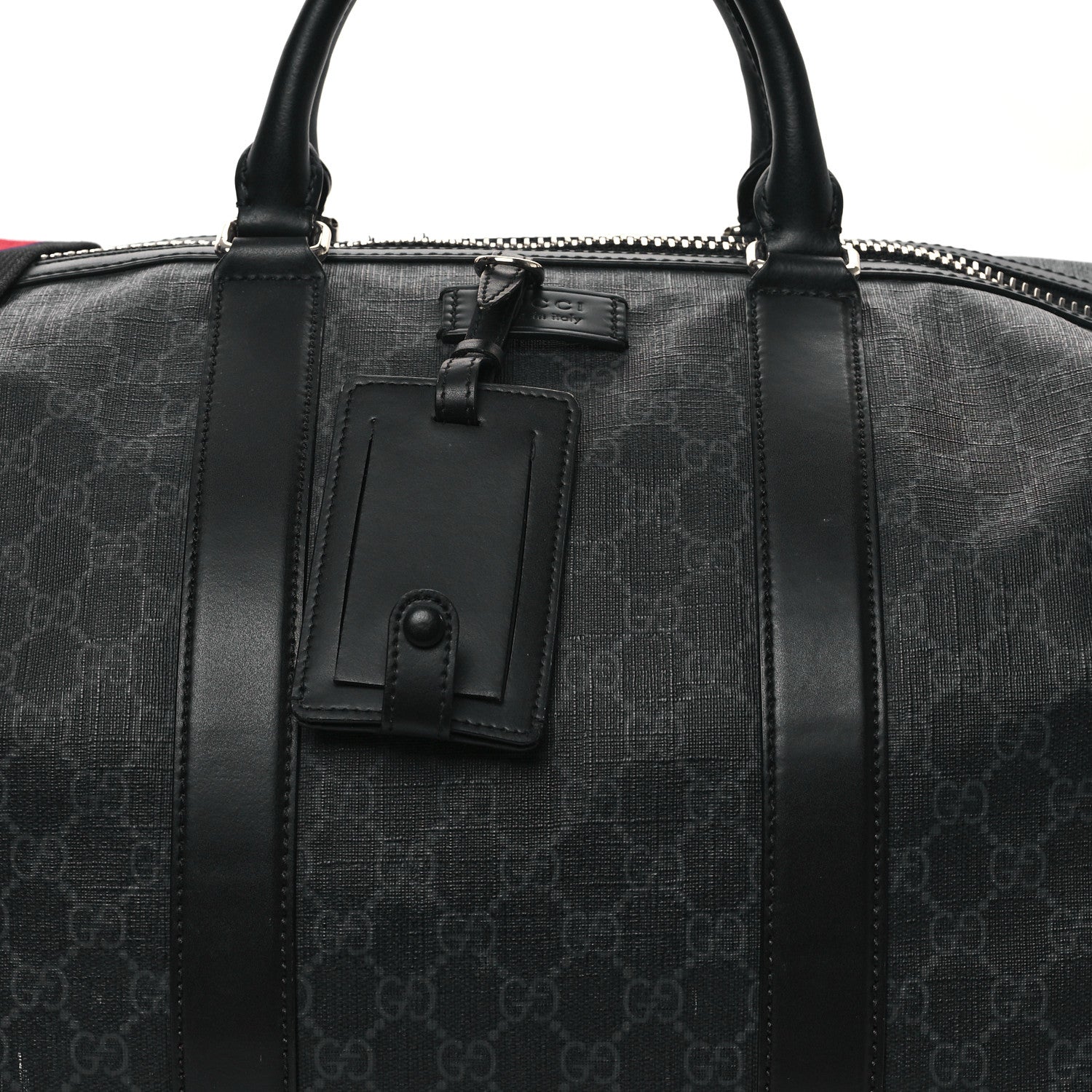 Gucci Soft GG Supreme Monogram Appia Calfskin Web Large Carry On Duffle Bag Black Grey 6 of 11