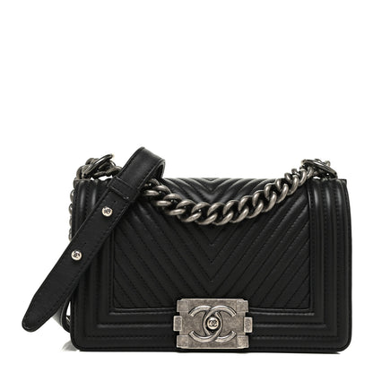 Chanel Calfskin Chevron Quilted Small Boy Flap Black 1 of 14