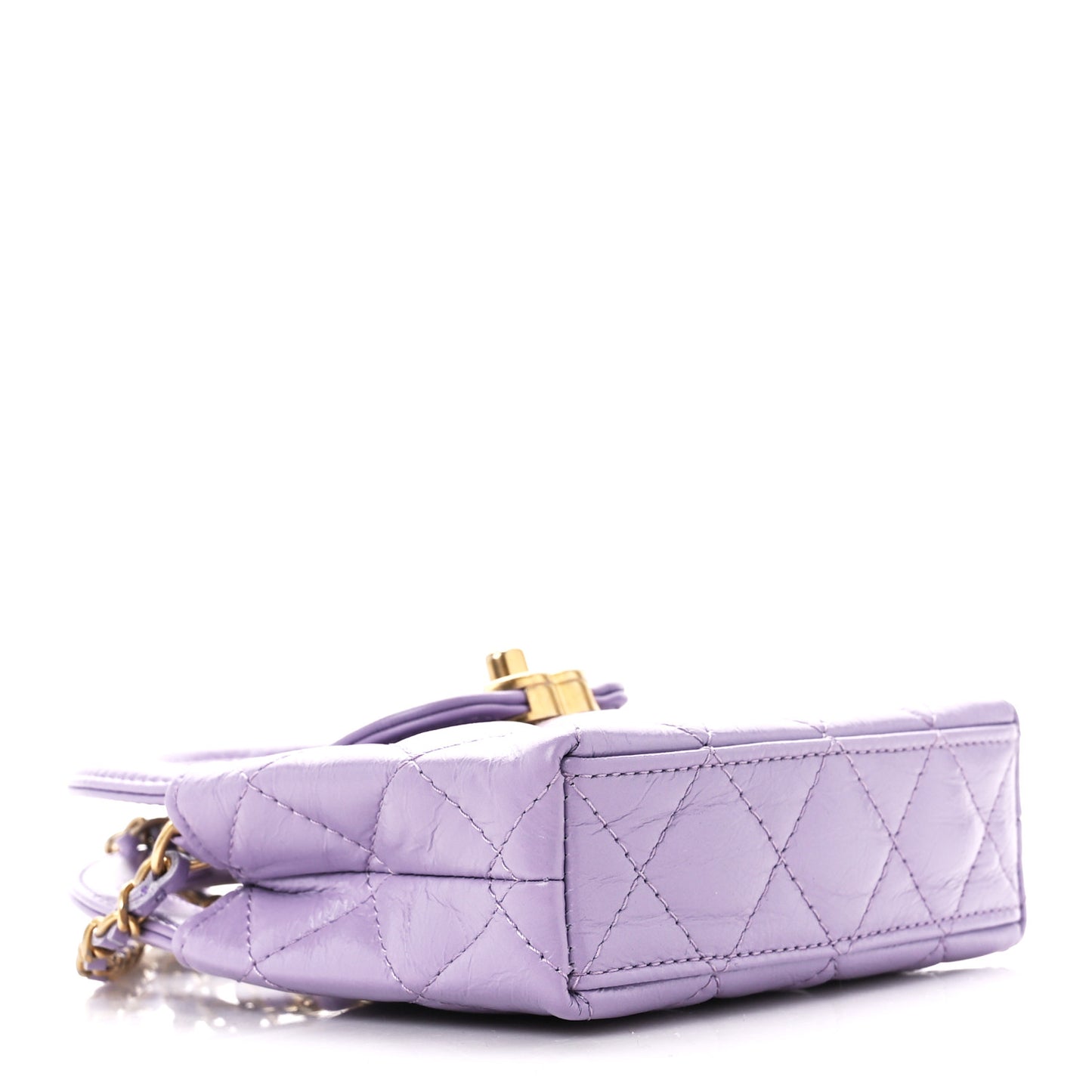 Shiny Aged Calfskin Quilted Mini Nano Kelly Shopper Lilac