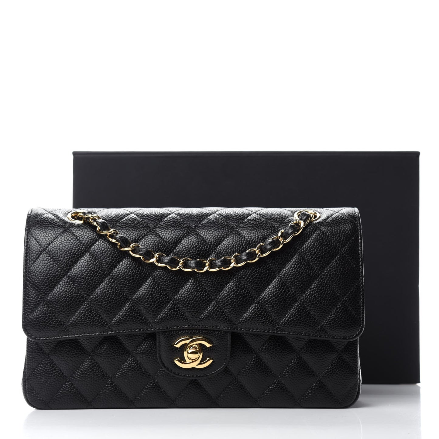 Caviar Quilted Medium Double Flap Black