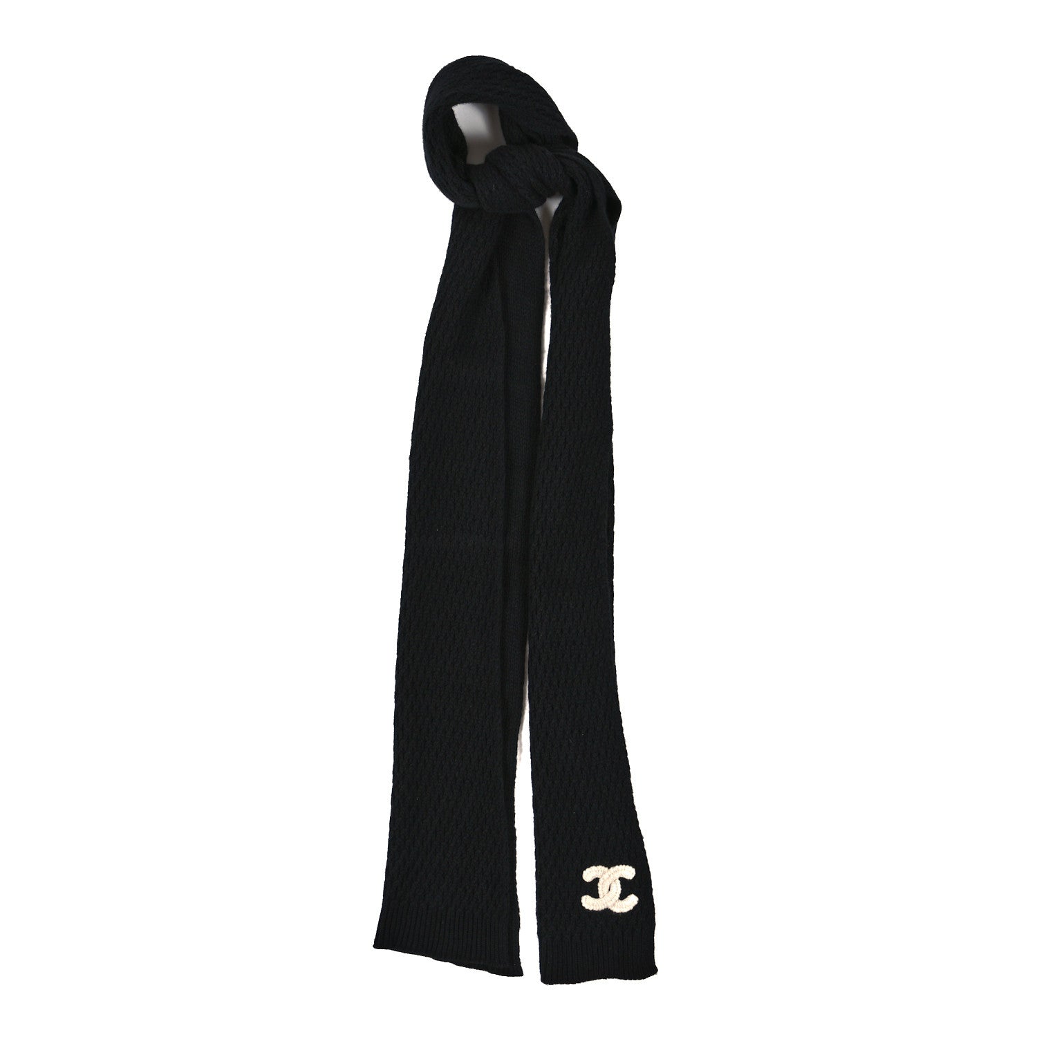 Chanel Cashmere Knit CC Scarf Black White 1 of 3