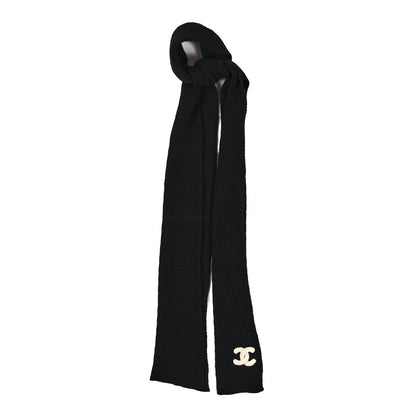 Chanel Cashmere Knit CC Scarf Black White 1 of 3