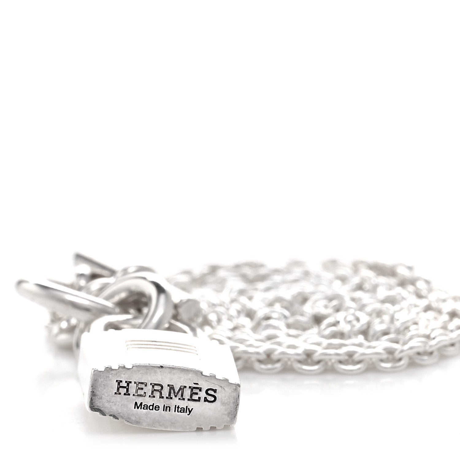 Hermes Sterling Silver Cadenas Kelly Lock Pendant Necklace 4 of 5