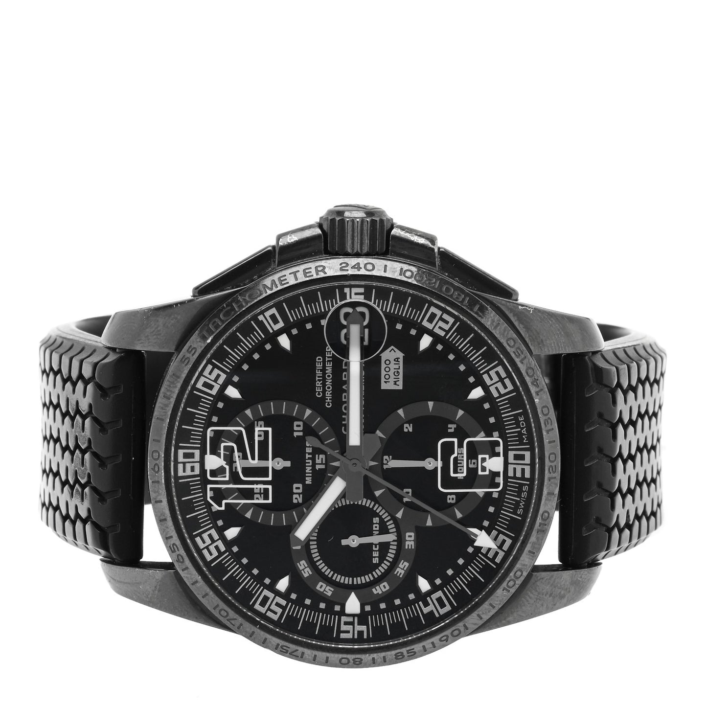 DLC Stainless Steel Rubber 44mm Mille Miglia GT Limited Edition Chronograph Automatic Watch Black