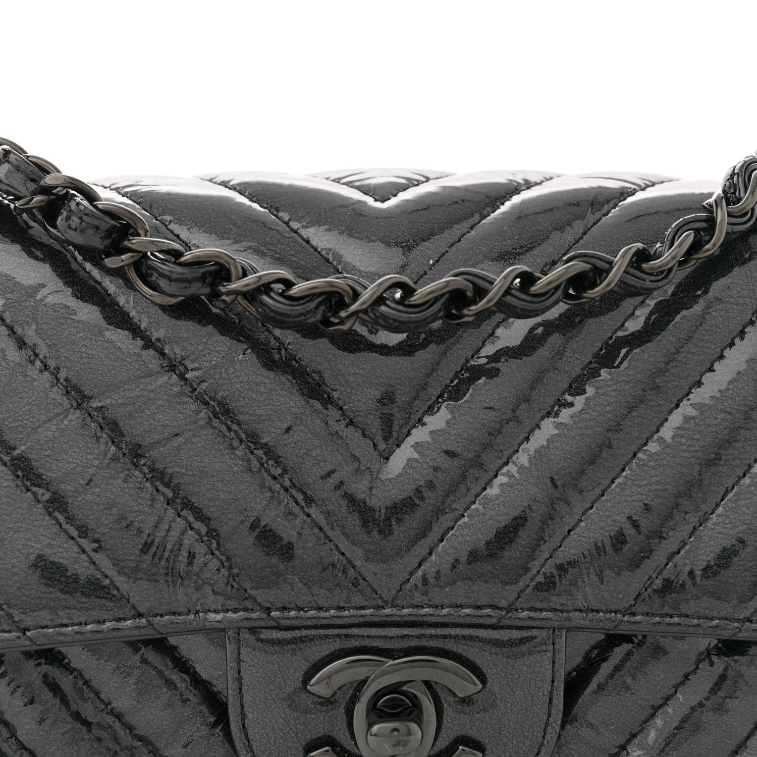 Chanel Patent Metallic Crumpled Calfskin Chevron Quilted Mini Rectangular Flap So Black 8 of 10