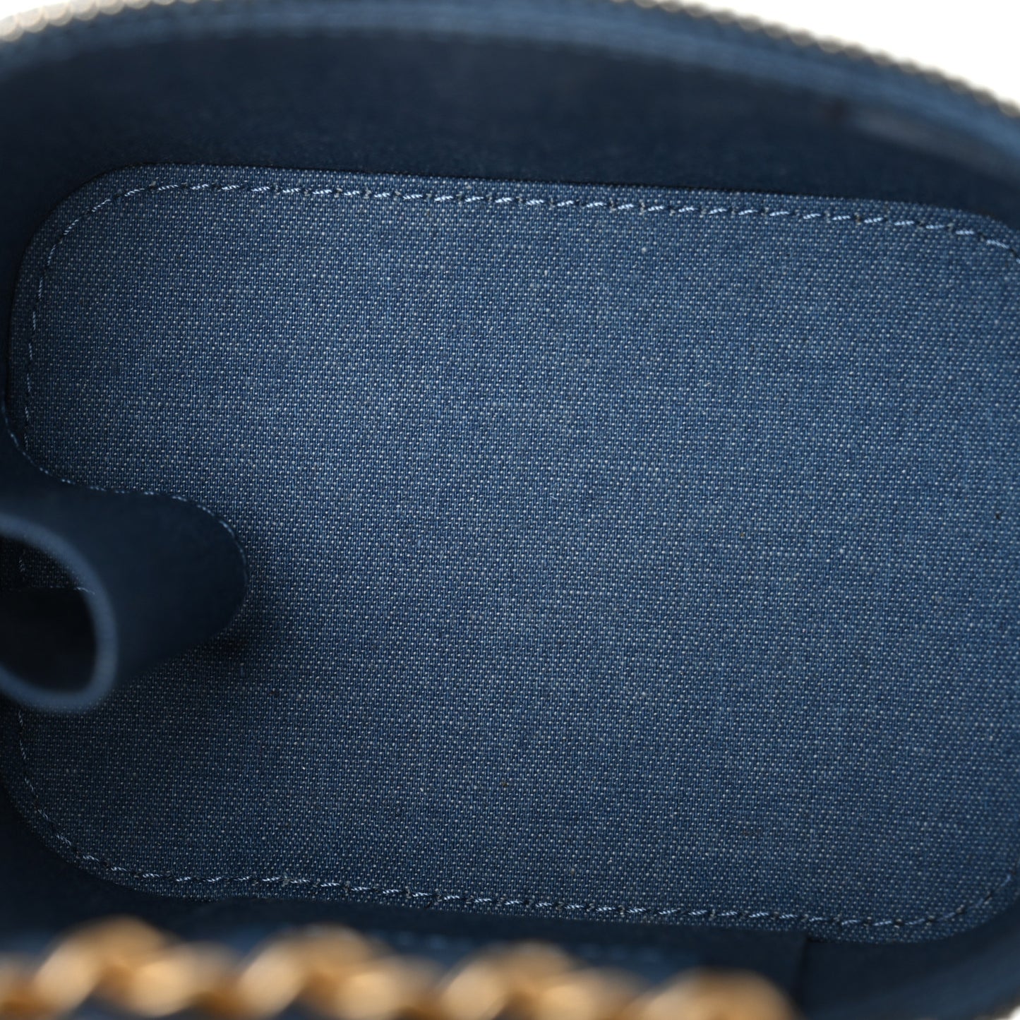 Denim Quilted Mini Pearl Crush Vanity Case With Chain
