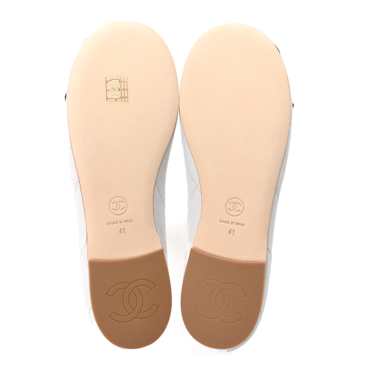 Lambskin Quilted CC Cambon Ballet Flats 41 White Black