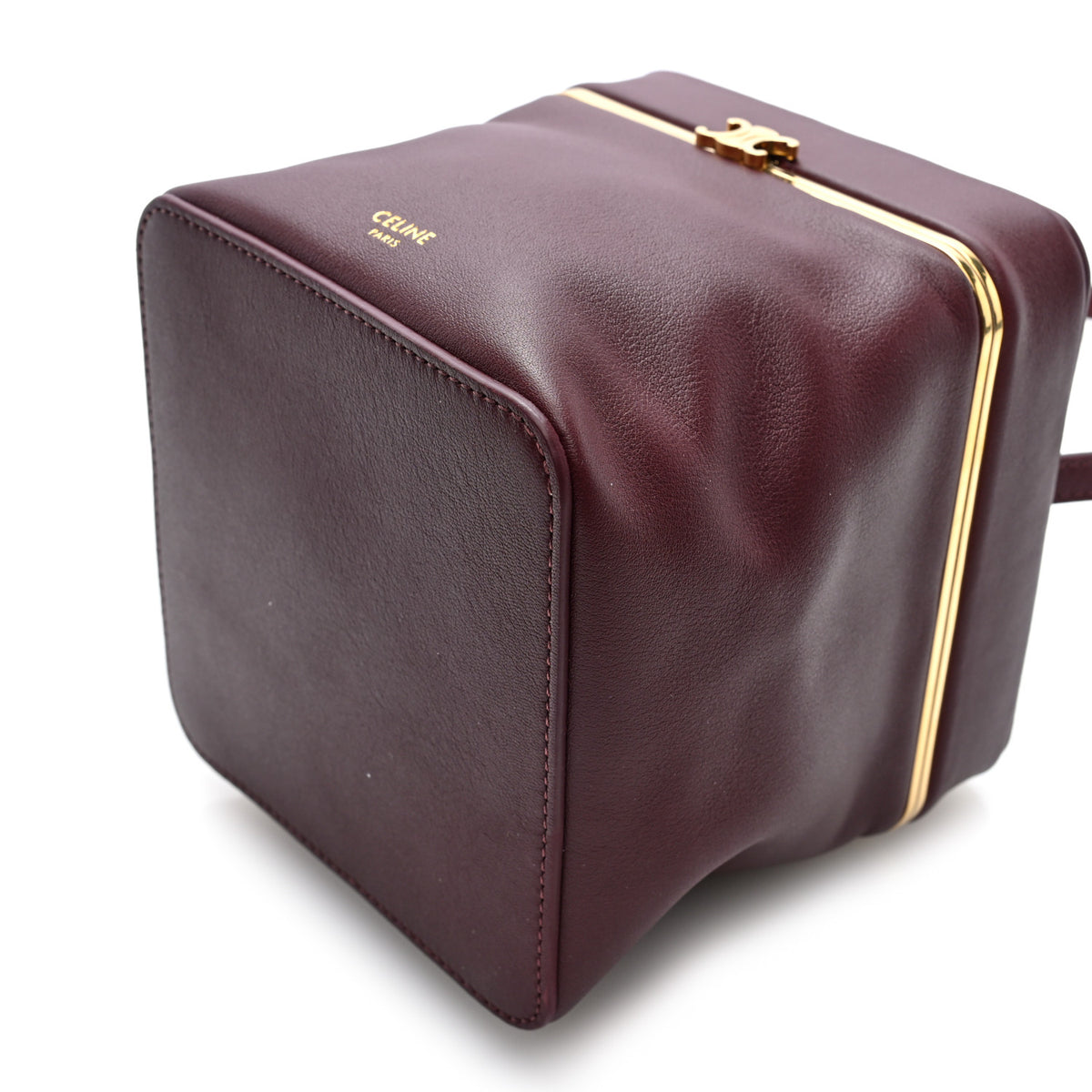Supple Calfskin Cube Frame Bag Syrah
