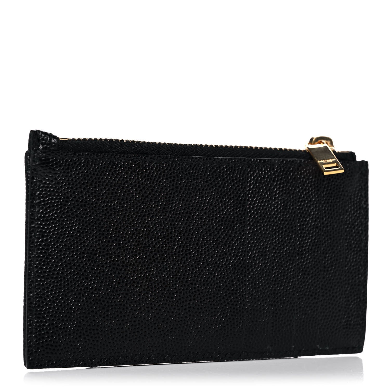 Saint Laurent Grain De Poudre Matelasse Chevron Monogram Fragments Zippered Card Case Black 3 of 9