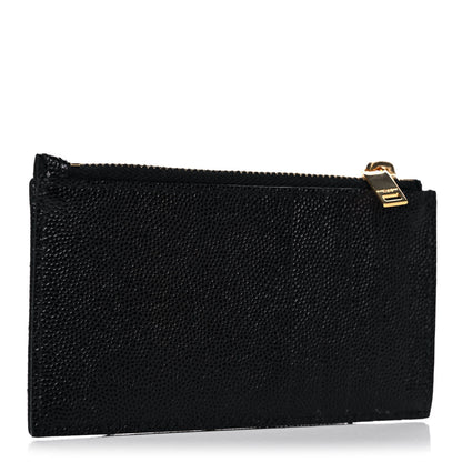 Saint Laurent Grain De Poudre Matelasse Chevron Monogram Fragments Zippered Card Case Black 3 of 9