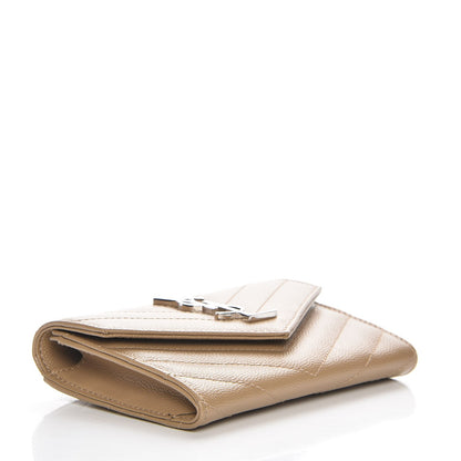 Saint Laurent Grain De Poudre Matelasse Chevron Small Monogram Envelope Wallet Dark Beige 4 of 8