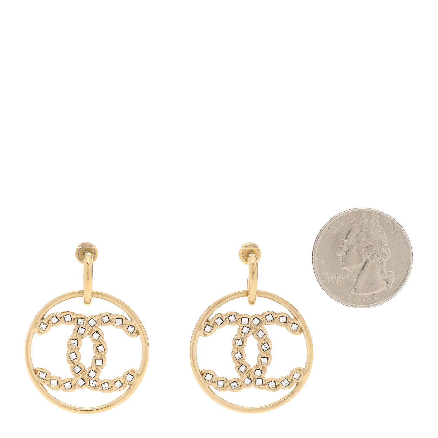 Chanel Crystal CC Hoop Earrings Gold 2 of 4