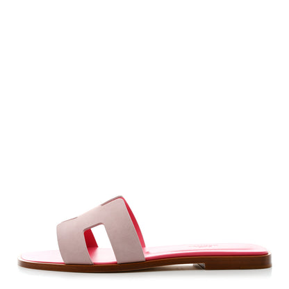 Hermes Suede Goatskin Oran Sandals 37 Rose Porcelaine 1 of 9
