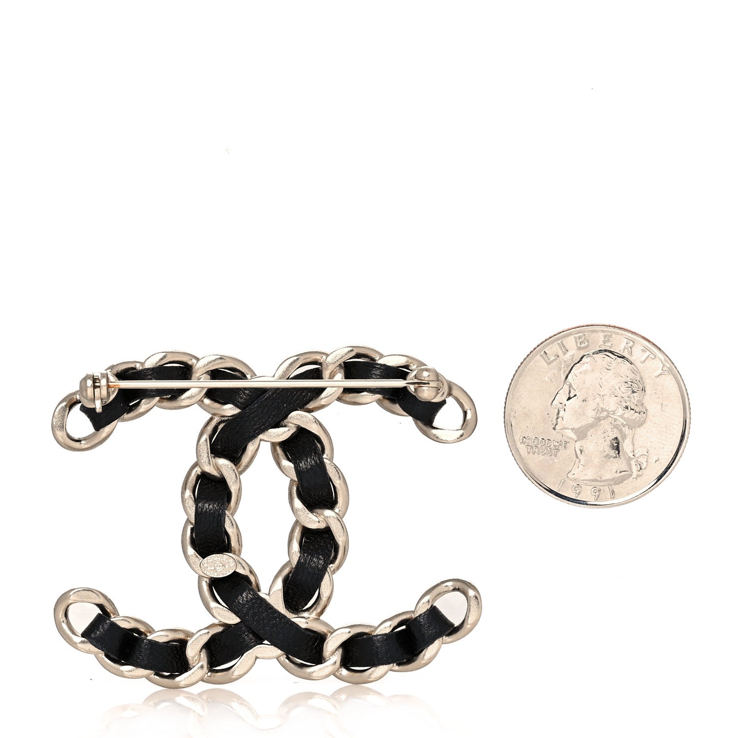 Lambskin Chain CC Brooch Black Gold