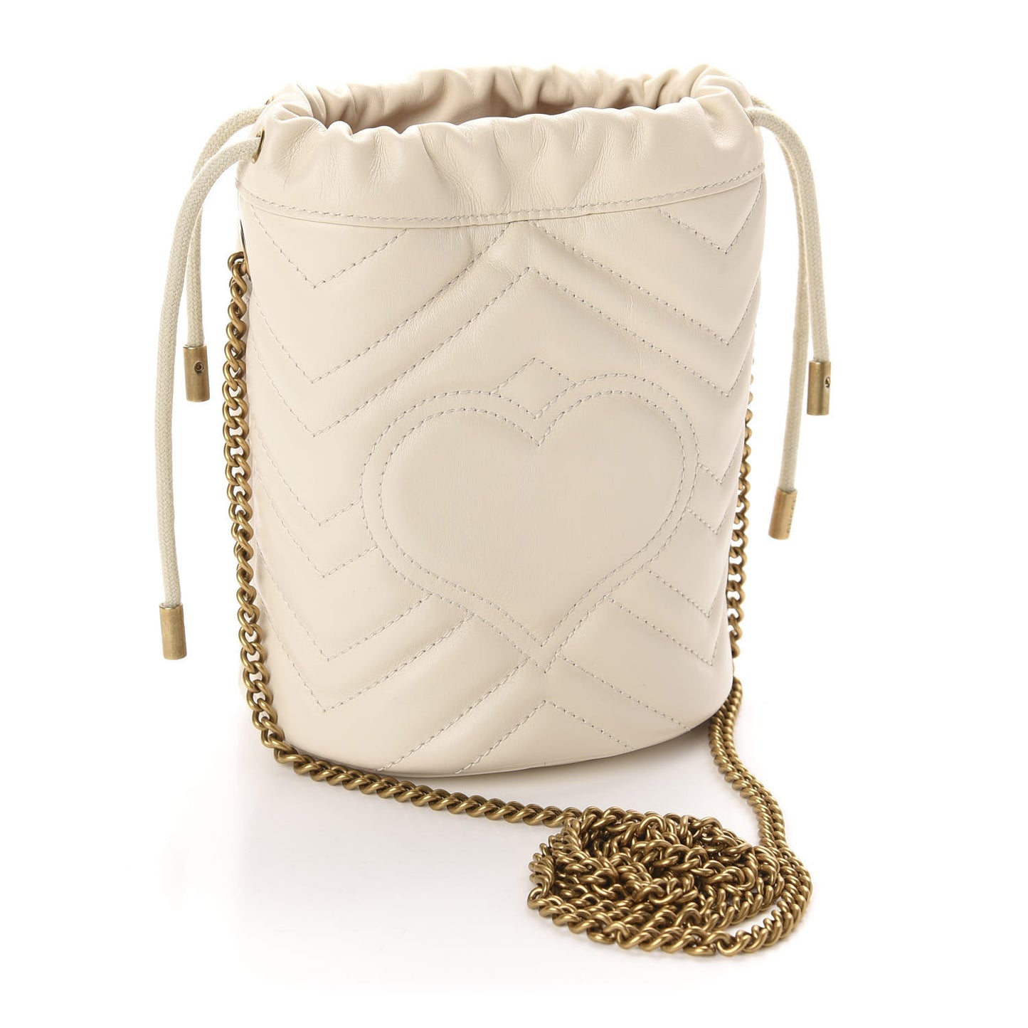 Calfskin Matelasse Mini GG Marmont 2.0 Bucket Bag White