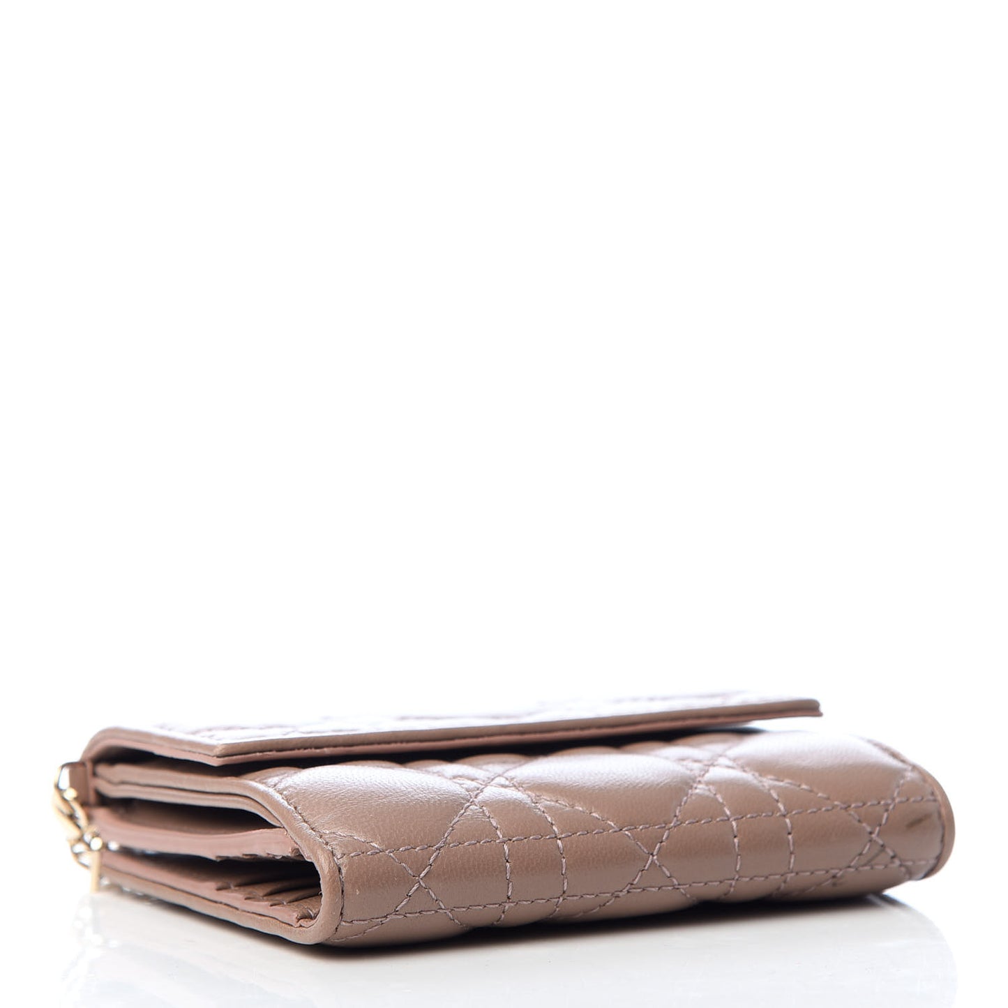 Lambskin Cannage Lady Dior Compact Wallet Beige