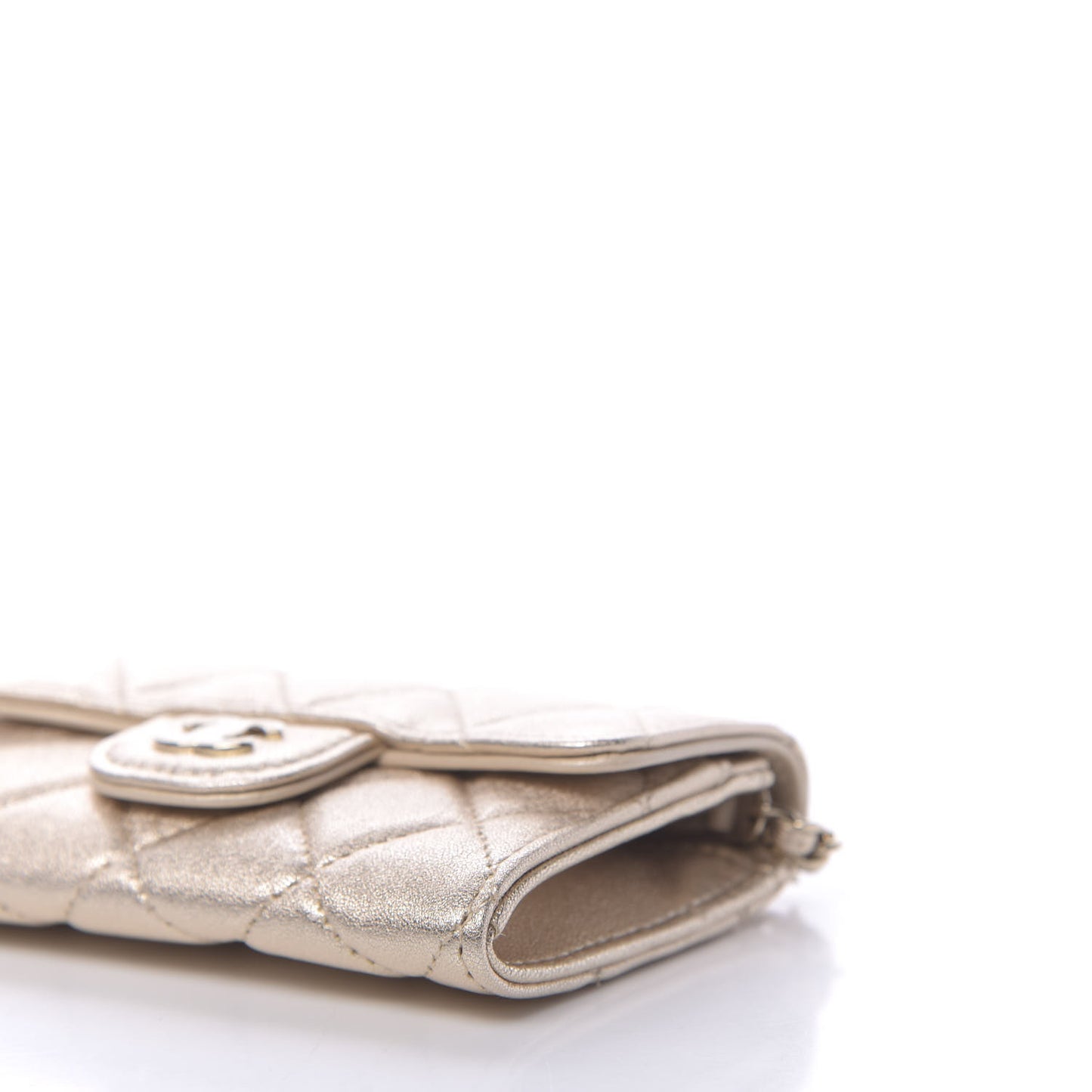 Metallic Lambskin Quilted Flap Chain Waist Bag Gold
