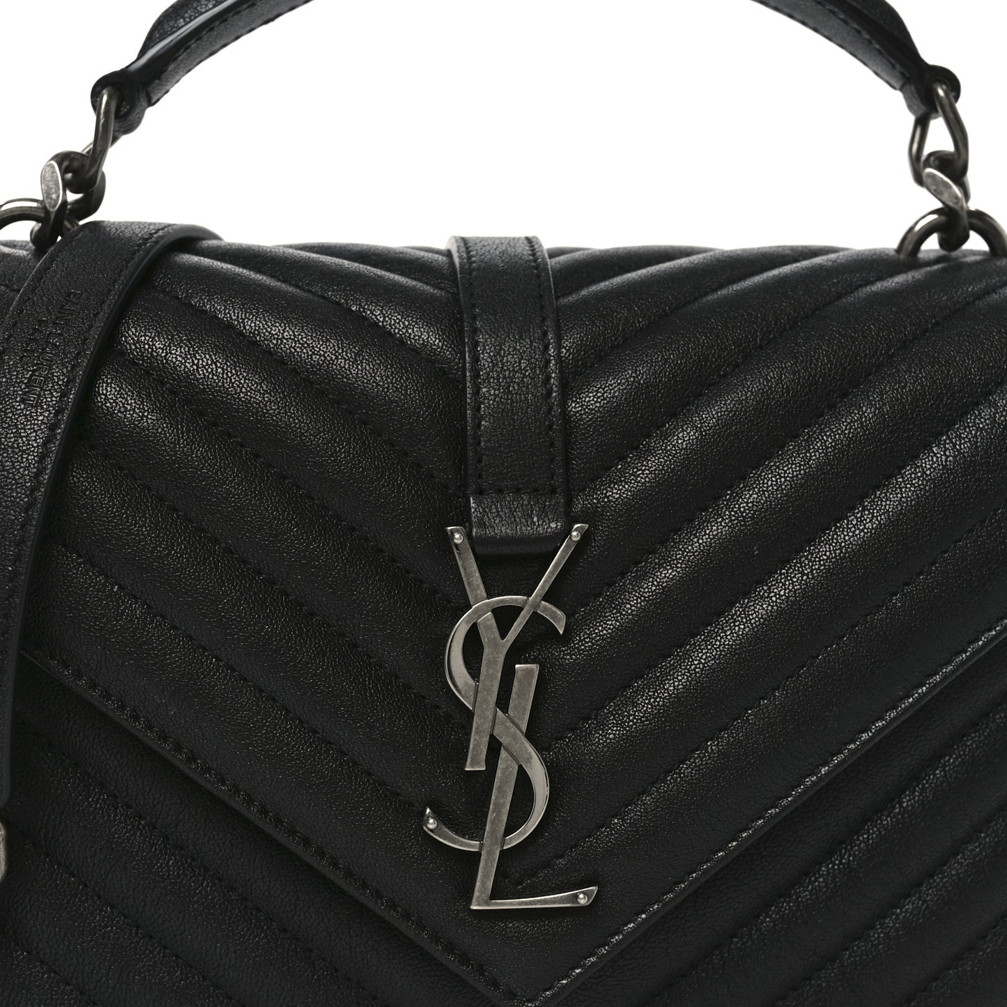 Sheepskin Matelasse Chevron Monogram Medium College Bag Black