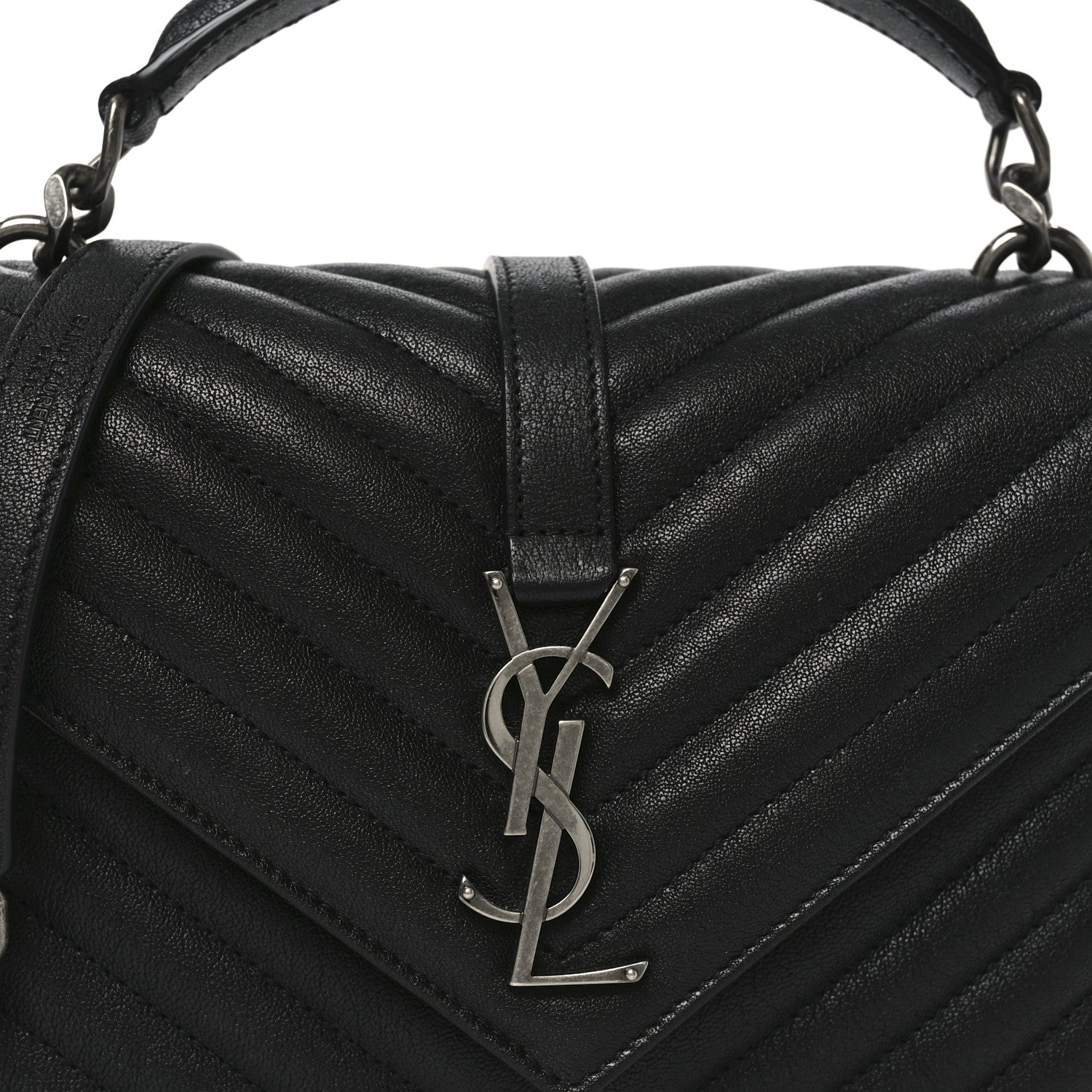 Saint Laurent Sheepskin Matelasse Chevron Monogram Medium College Bag Black 8 of 11