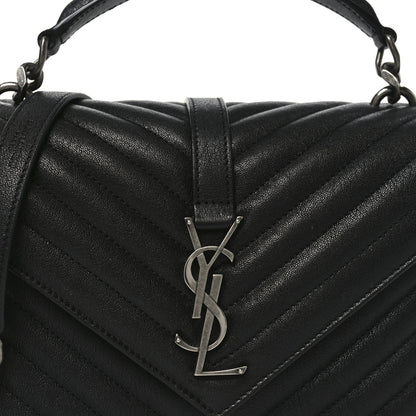 Saint Laurent Sheepskin Matelasse Chevron Monogram Medium College Bag Black 8 of 11