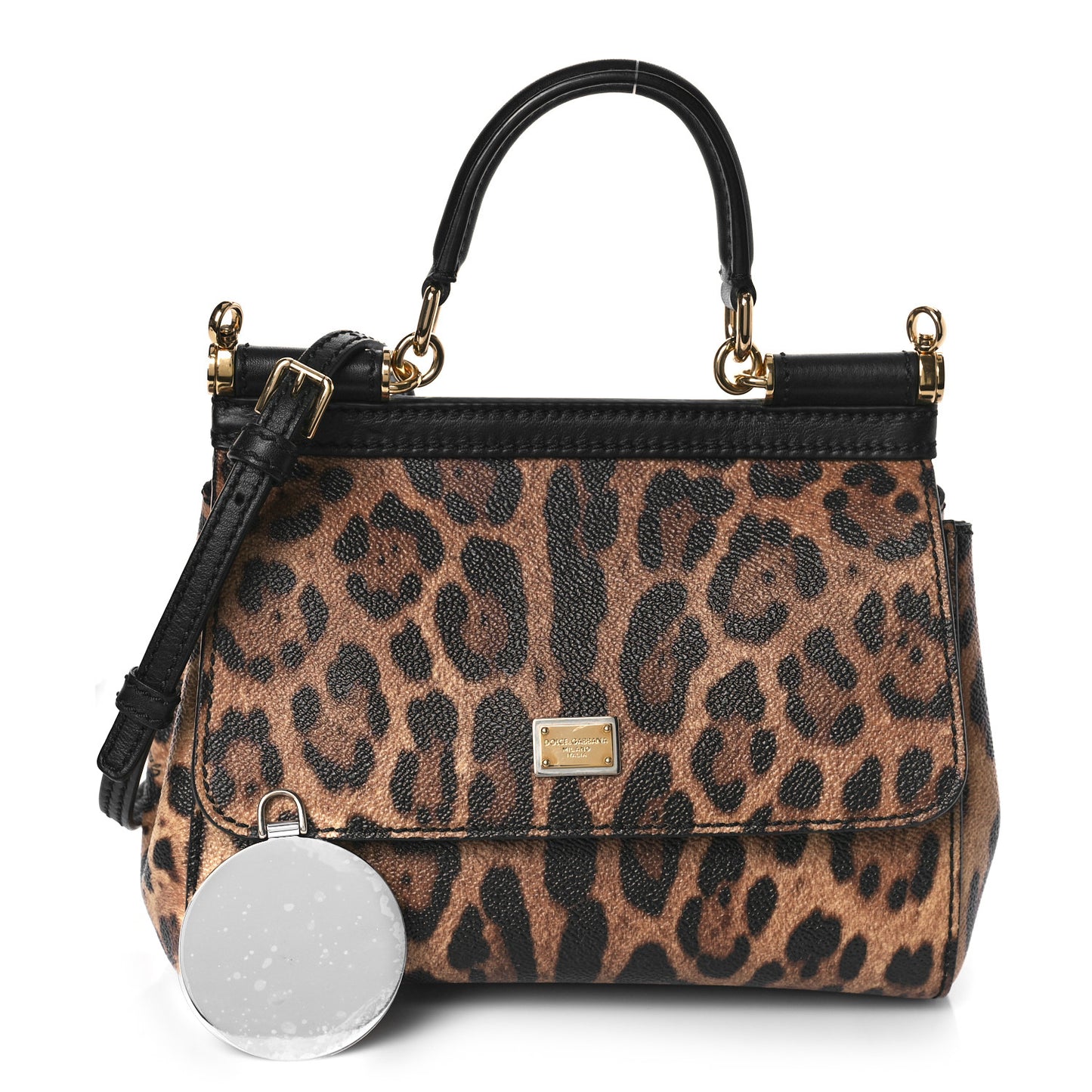 Dauphine Leopard Print Small Miss Sicily Satchel Black