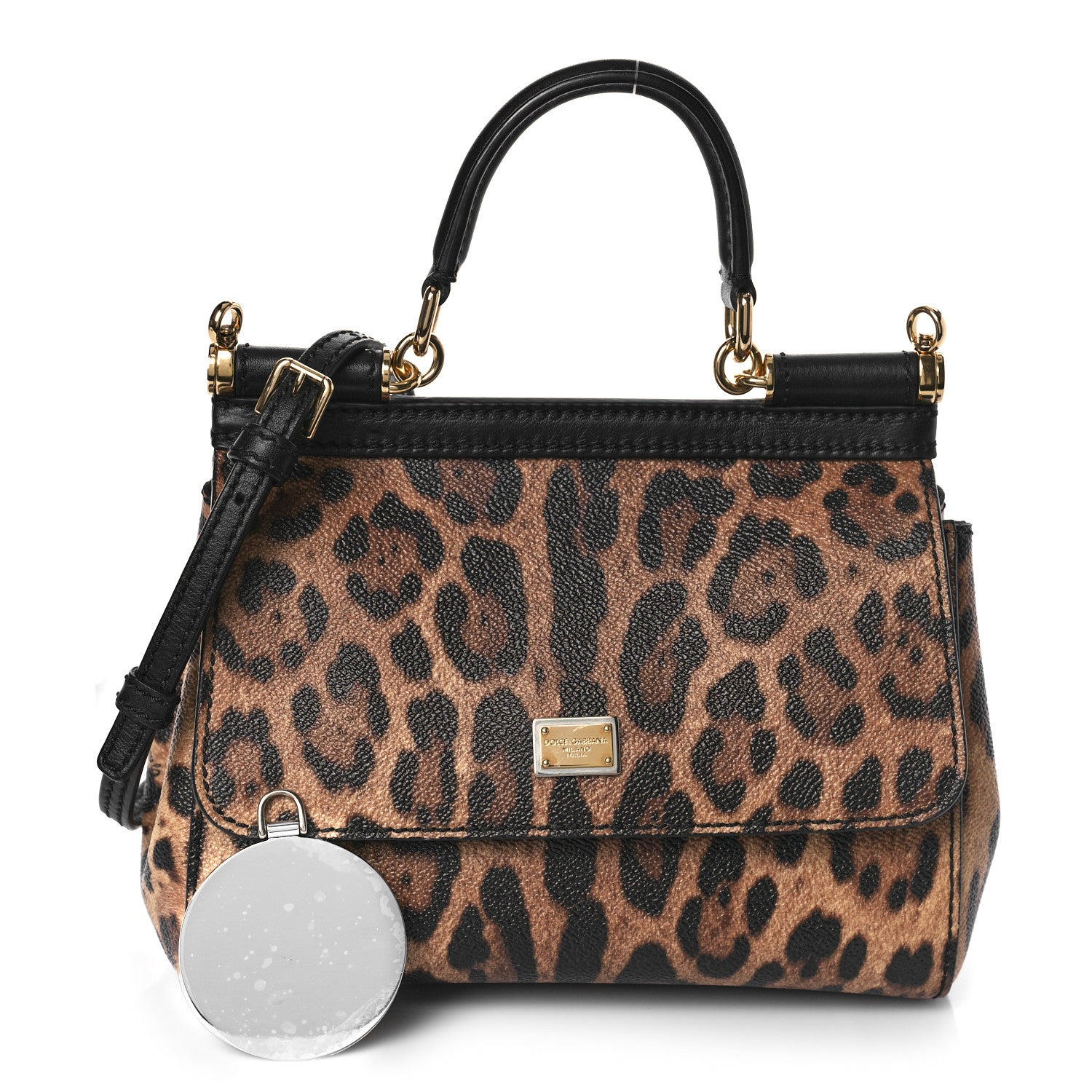 Dolce & Gabbana Dauphine Leopard Print Small Miss Sicily Satchel Black 1 of 9