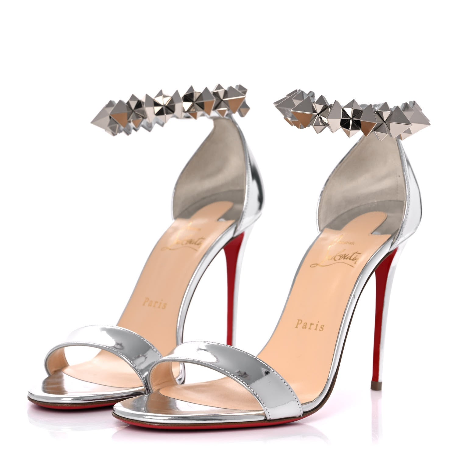 Christian Louboutin Specchio Calfskin Planetava 100 Spike Sandals 39.5 Silver 3 of 11