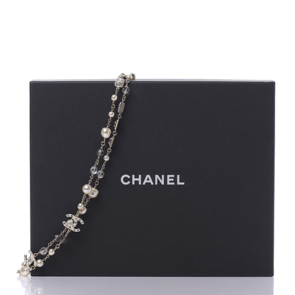 Chanel Pearl Beaded Crystal Resin CC Long Necklace Light Gold Multicolor 10 of 10