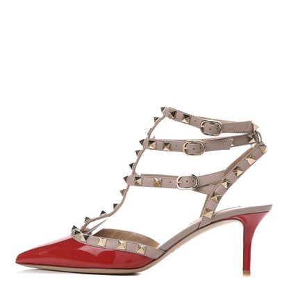 Valentino Garavani Patent Nappa Rockstud Ankle Strap 65mm Pumps 37.5 Rosso Valentino Poudre 1 of 7