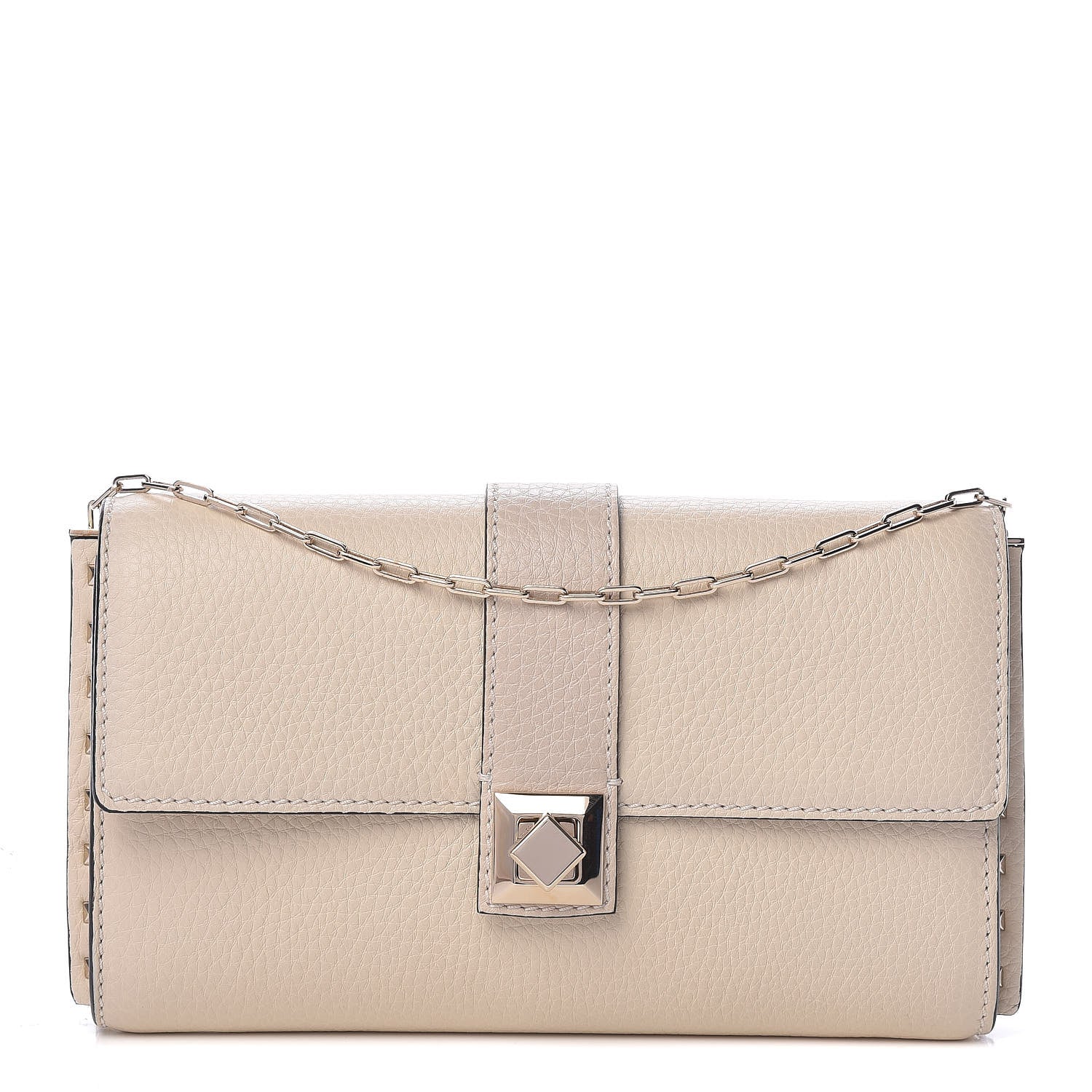 Valentino Garavani Pebbled Calfskin Rockstud Chain Clutch Light Ivory 1 of 14