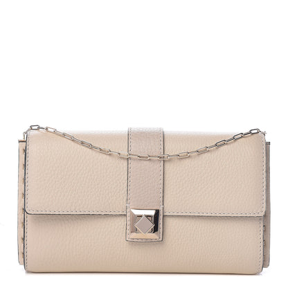 Valentino Garavani Pebbled Calfskin Rockstud Chain Clutch Light Ivory 1 of 14