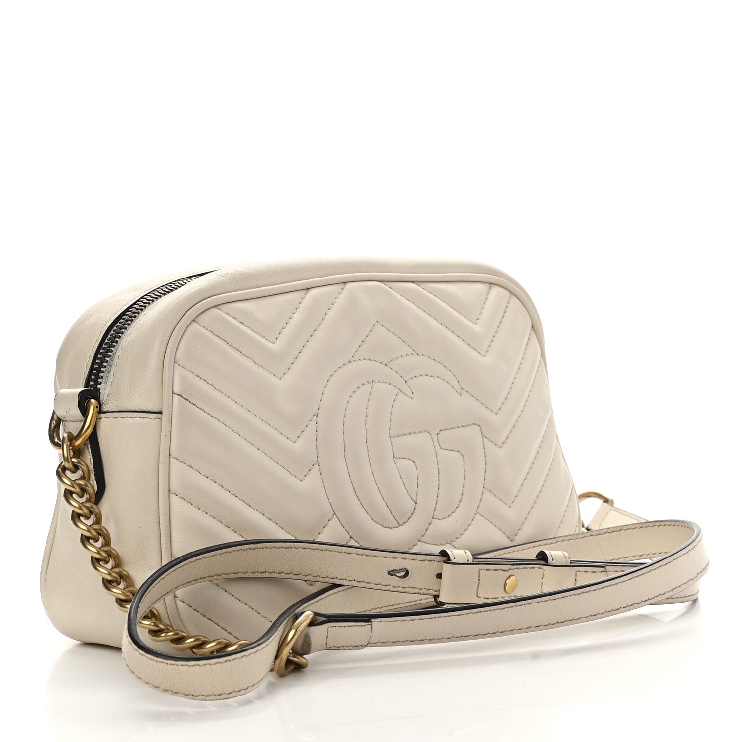 Gucci Calfskin Matelasse Small GG Marmont Chain Shoulder Bag White 3 of 19
