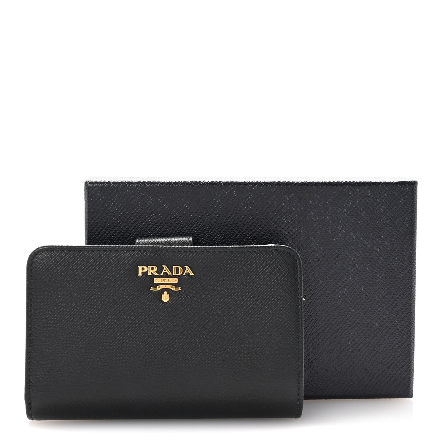 Prada Saffiano Metal Compact Wallet Black 7 of 7