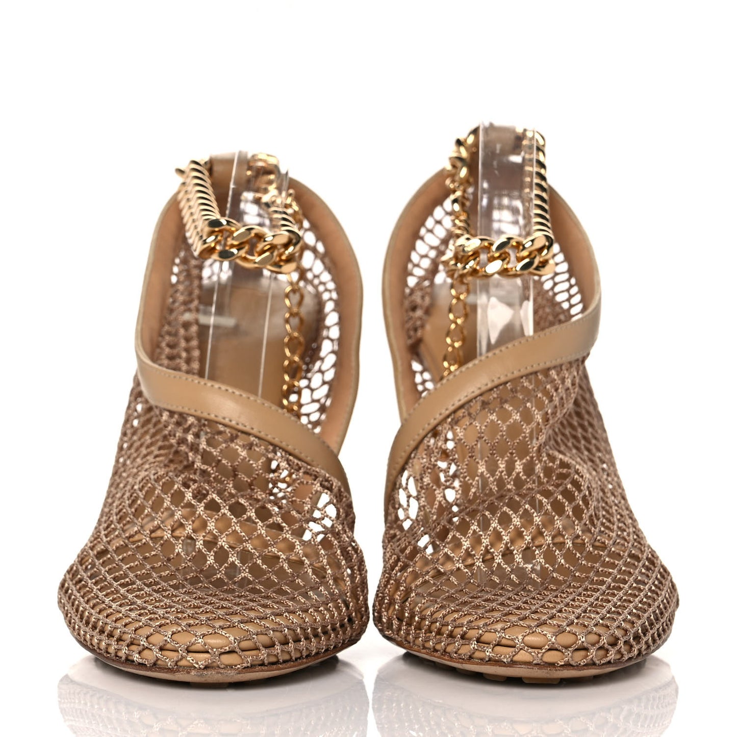 Mesh Nappa Chunky Chain Sandals 36 Beige Pony