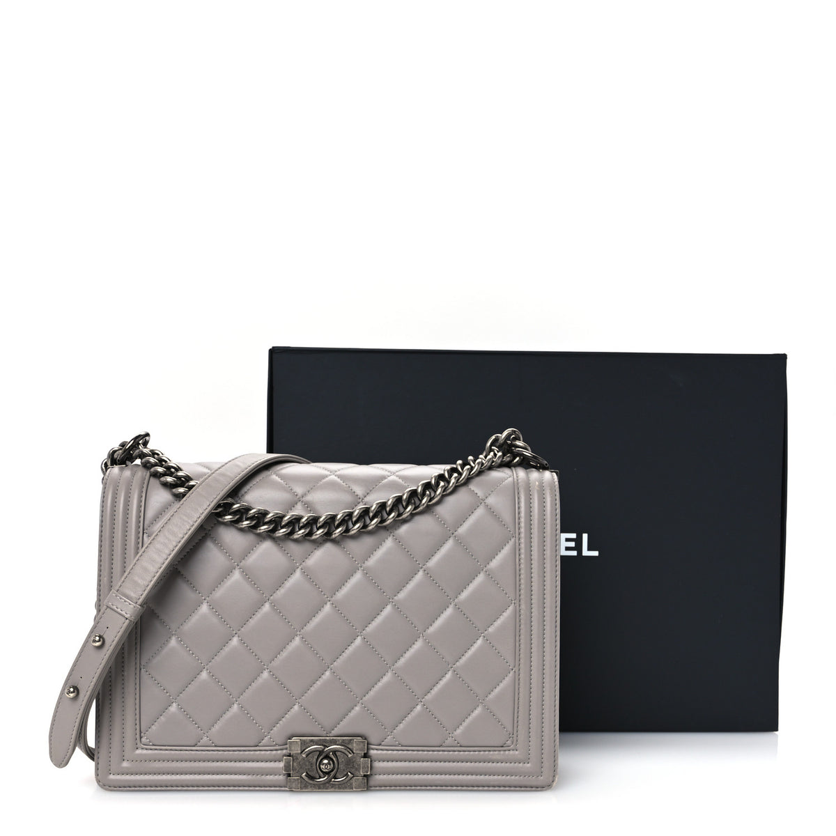Lambskin Quilted Large Boy Flap Grey