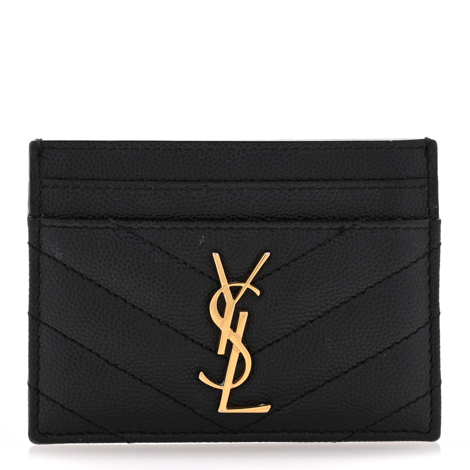 Saint Laurent Grain De Poudre Matelasse Chevron Monogram Credit Card Case Black 1 of 9