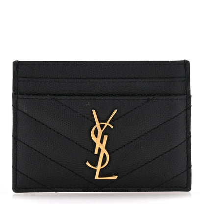 Saint Laurent Grain De Poudre Matelasse Chevron Monogram Credit Card Case Black 1 of 9