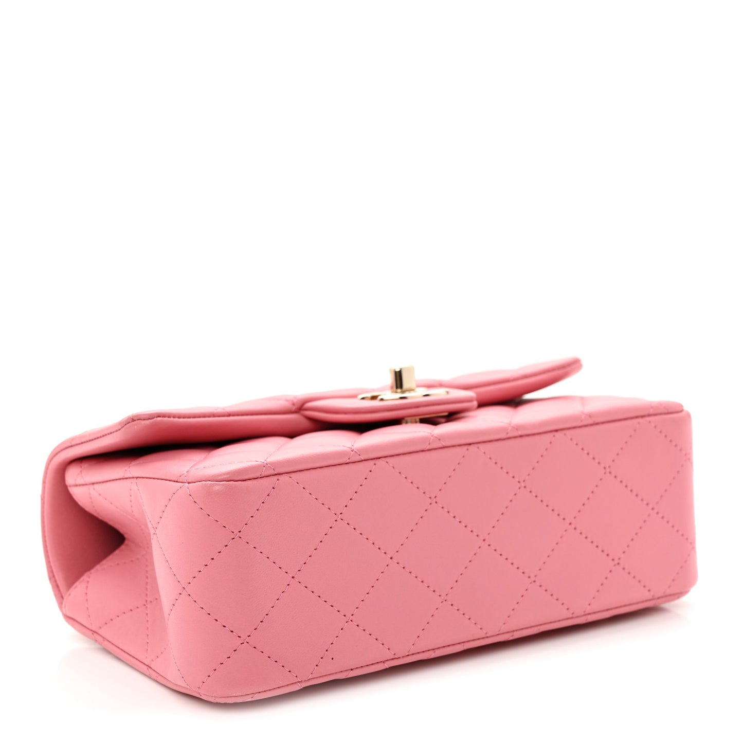 Lambskin Quilted Mini Top Handle Rectangular Flap Dark Pink