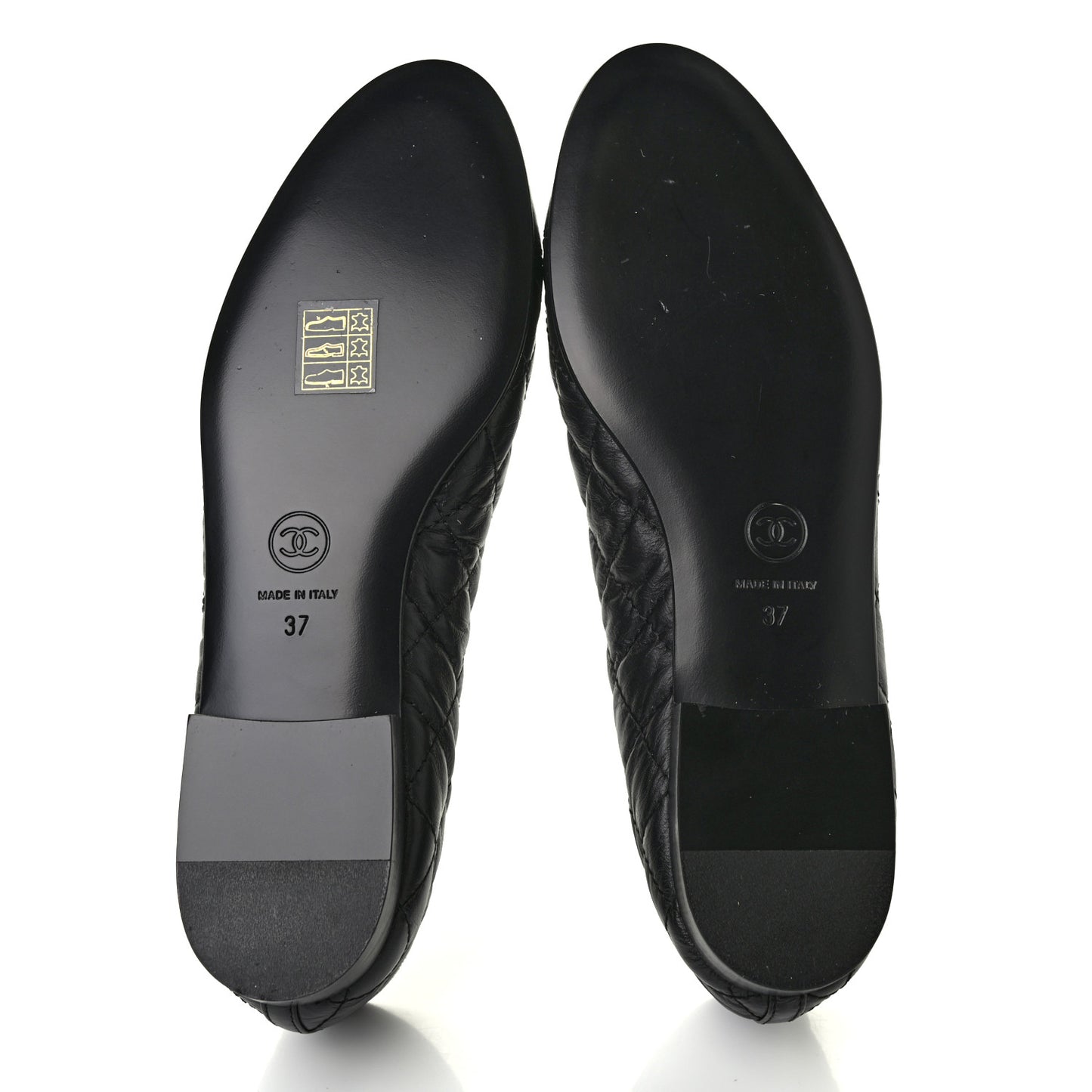 Aged Calfskin Quilted CC Cap Toe Ballerina Flats 37 Black