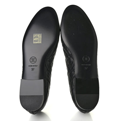 Chanel Aged Calfskin Quilted CC Cap Toe Ballerina Flats 37 Black 5 of 8
