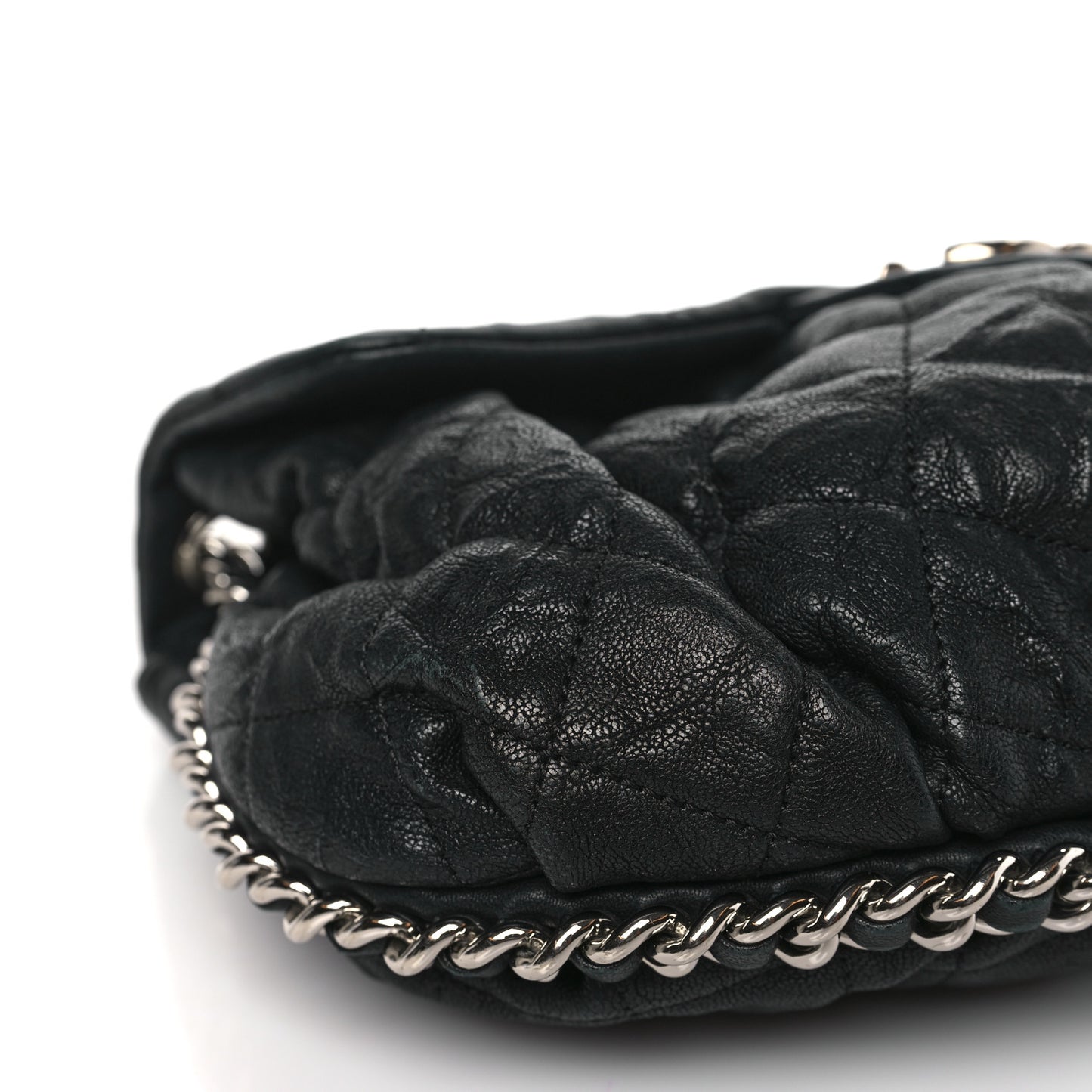 Washed Lambskin Quilted Chain Around Flap Black