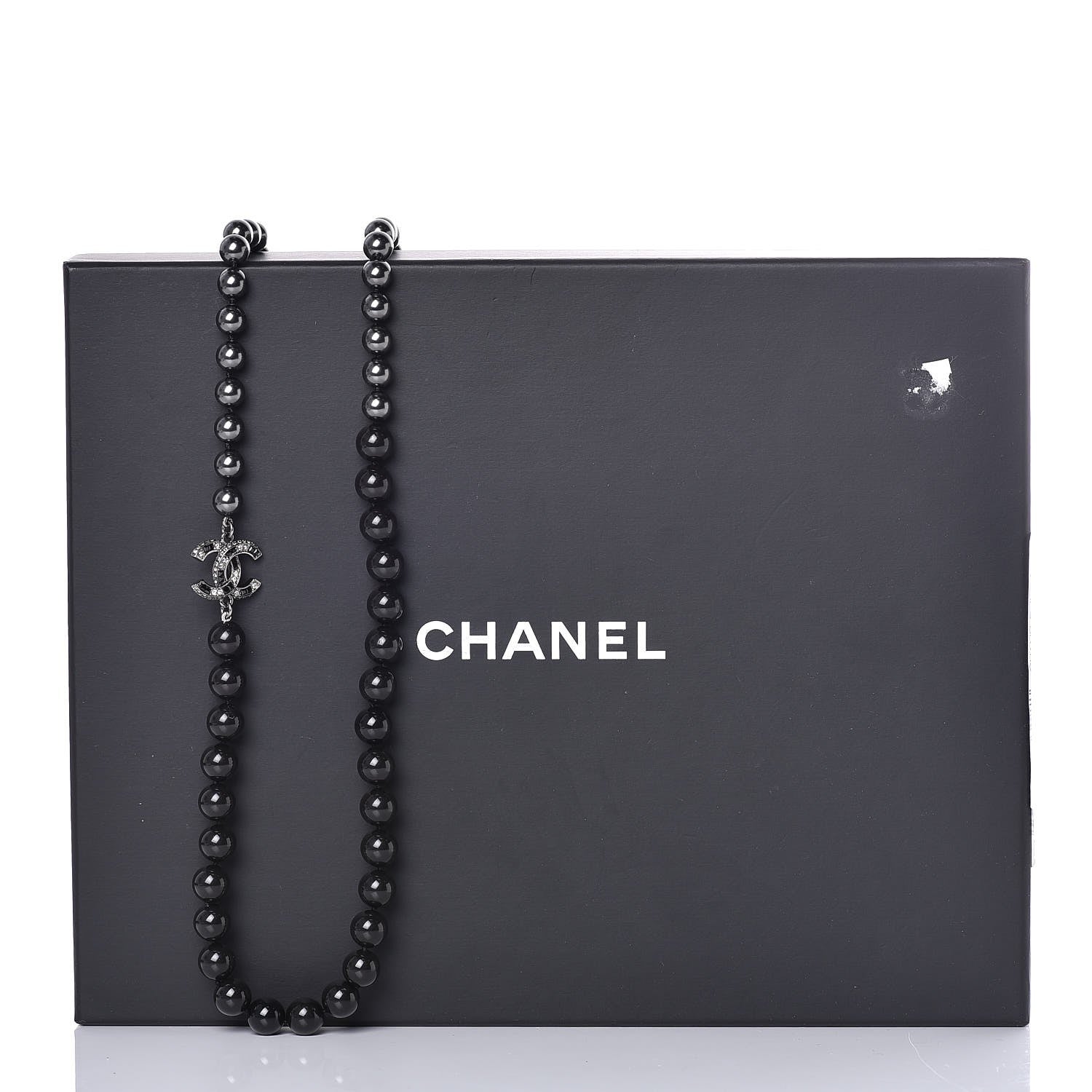 Chanel Ruthenium Graduated Bead Crystal CC Long Necklace Black 6 of 6