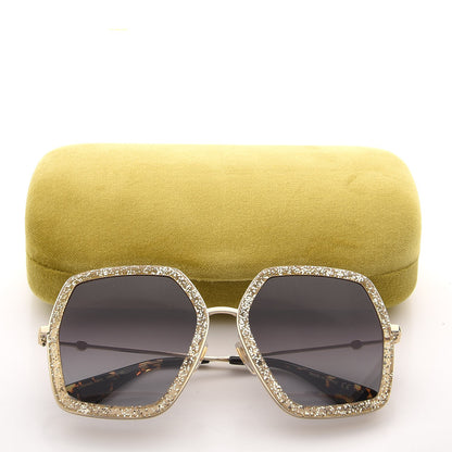 Gucci Glitter Acetate Oversize Square Frame Sunglasses GG0106S Gold 7 of 8