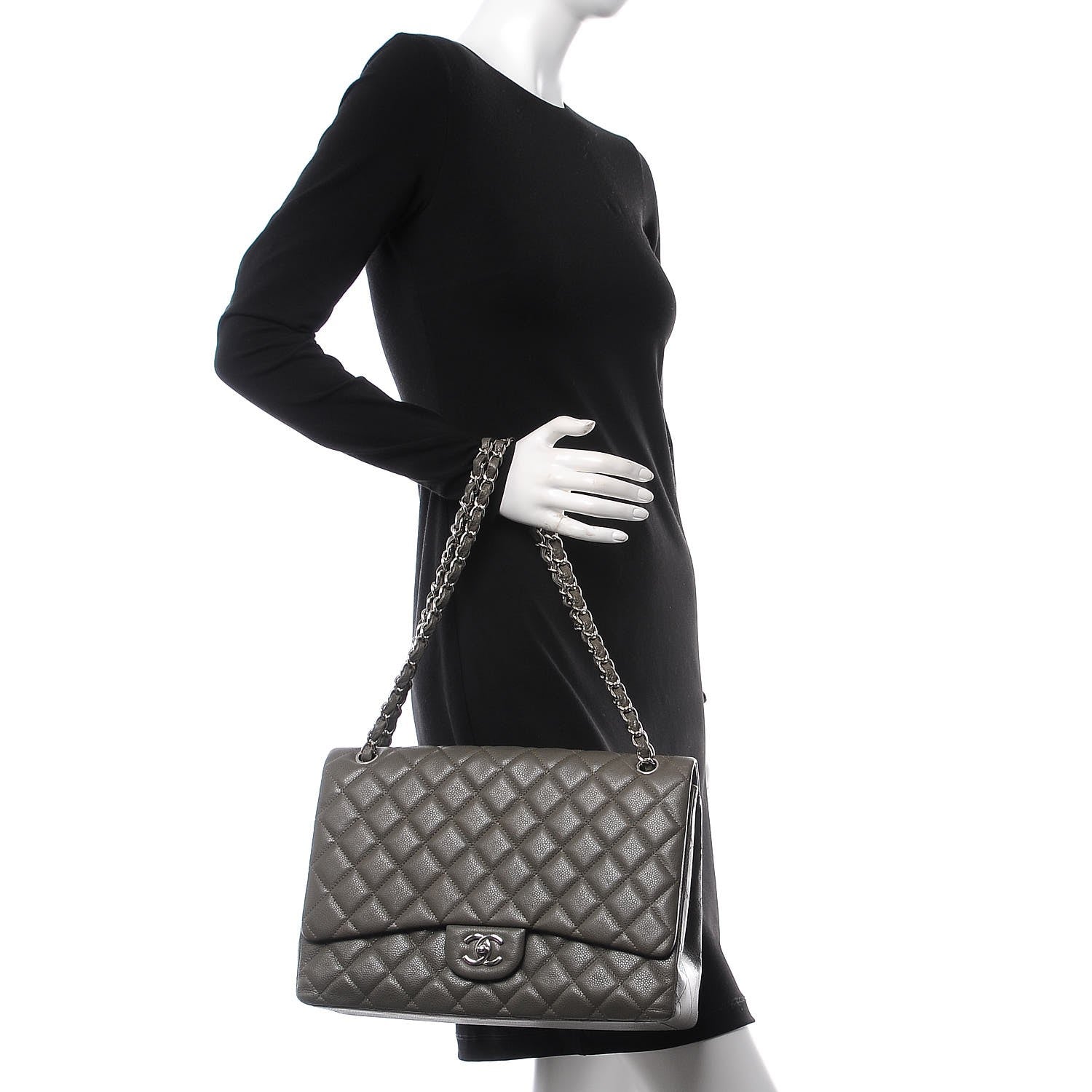 Chanel Caviar Quilted Maxi Single Flap Grey 2 of 7