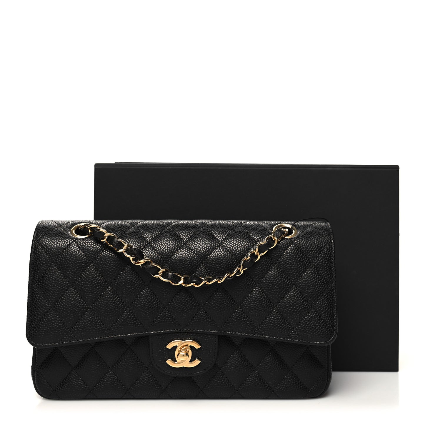 Caviar Quilted Medium Double Flap Black